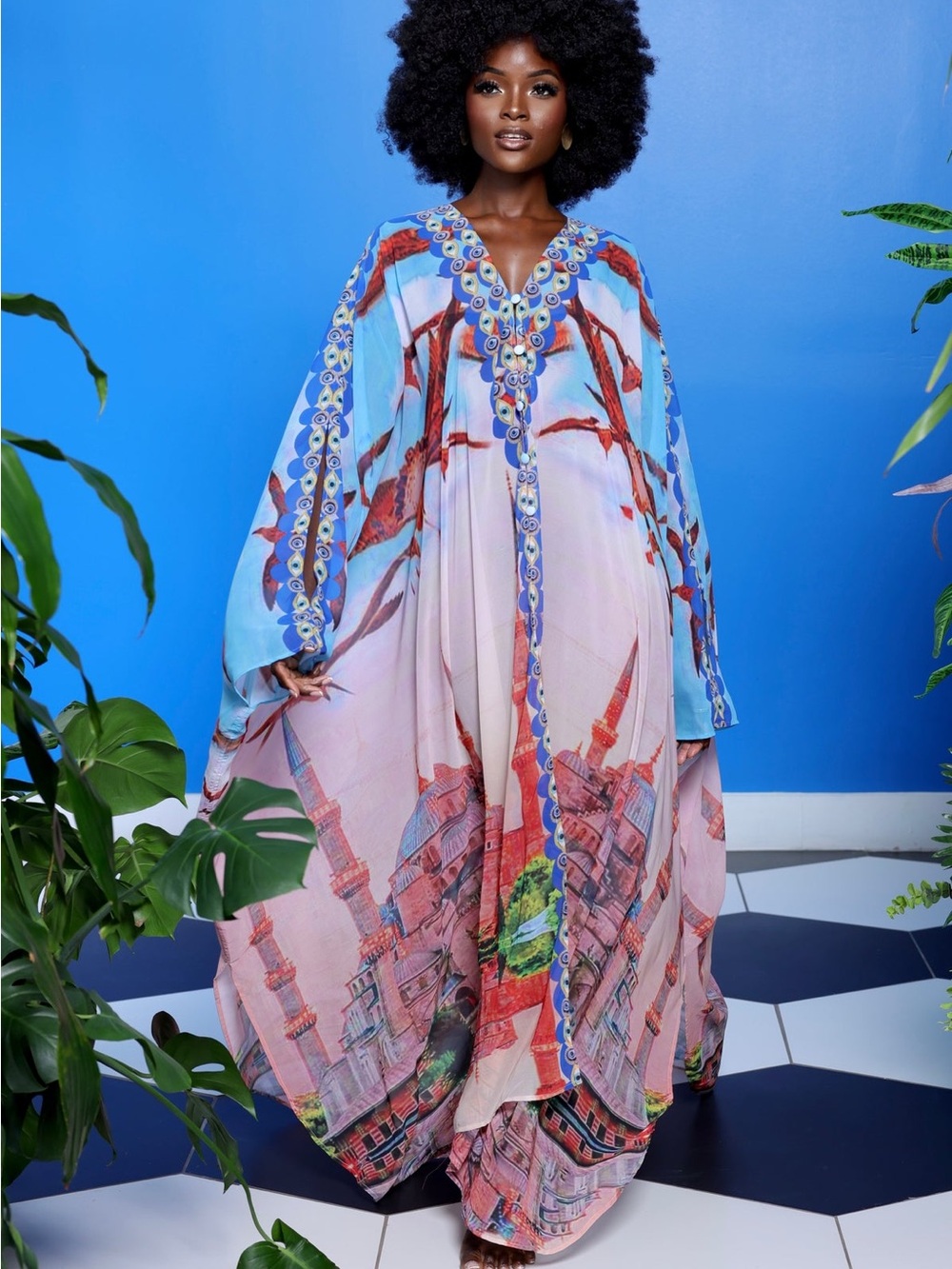 Sai Sankoh Istanbul Print Luxury Kaftan Maxi Caftan One Size Resort Wear